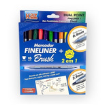Caneta Fineliner Brush Pen Dual Point 2 Em 1 Estojo 12 Cores
