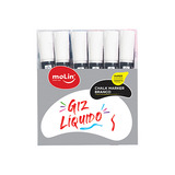 Caneta Giz Líquido Branco Chalk Marker Molin 6 Unidades