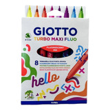 Caneta Hidrocor Giotto Turbo Maxi Fluo Estojo 8 Cores