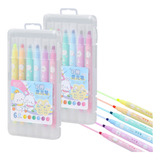 Caneta Marca Texto 6 Cores Apagável 2 Kits Ponta Dupla