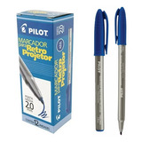 Caneta Marcador Retro Projetor Pilot Azul Ponta 2 0mm 12 Un