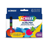 Caneta Para Tecido Acrilpen Kit C 6 Cores Art Teen Acrilex