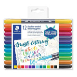 Caneta Pincel Brush Pen Lettering Estojo 12 Cores Staedtler Cor Da Tinta Colorido Cor Do Exterior Colorido
