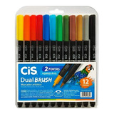 Caneta Pincel Cis Dual Brush Pen Aquarelável Estojo Com 12