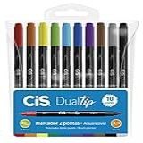 Caneta Pincel Dual Tip Aquarelável Com 10 Cores Cis