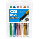 Caneta Pincel Marcador Artistico Brush Metallic 6 Cores Cis
