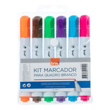 Caneta Pincel Marcador Quadro Branco 6cores Colorido Brw Kit