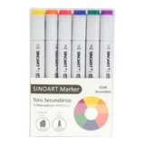 Caneta Sinoart Marcador 2 Pontas Cores Secundários C 6 Cores