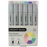 Caneta Sinoart Marcador 2 Pontas Tons Pastéis C 6 Cores