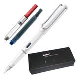 Caneta Tinteiro Lamy Safari Branca Ef Extra Fina Conversor