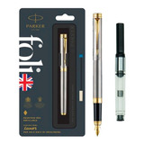Caneta Tinteiro Parker Folio Steel Conversor Padrão
