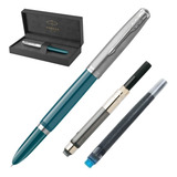 Caneta Tinteiro Parker New 51 Teal Blue Ct Conversor Deluxe