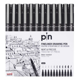Caneta Uni Pin Fine Line Preta Com 12 Pontas Uniball