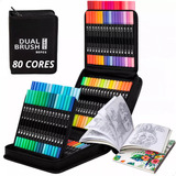 Canetas Dual Brush Pen 80 Cores Ponta Dupla Pincel C Estojo