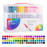 Canetas Kit 100 Cores Pincel Lettering Brush Pen Duas Pontas