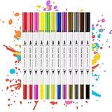 Canetinha Ponta Dupla Para Colorir Kit Estojo De Canetas Escolar Marcador Coloridas Permanente Duas Pontas Desenho Ponta Fina 12 CORES