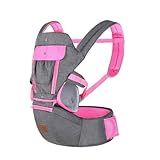 Canguru Ergonômico Bolsa Bebê 12 Posições Com Assento 3 Em 1 Cinza Com Rosa