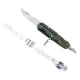 Canivete Multi Funções Conjunto Talheres Garfo Faca Colher Cor Verde prata