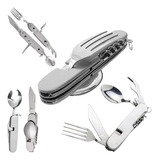Canivete Talher Garfo Colher Multiuso Camping Faca Inox E 