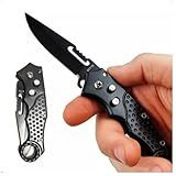 Canivete Tático Dobrável- Lâmina Em Aço Inox Preta- Cabo Ergonômico Com Textura- Para Camping E Uso Militar