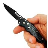 Canivete Tático Dobrável- Lâmina Em Aço Inox Preta- Cabo Ergonômico Com Textura- Para Camping E Uso Militar