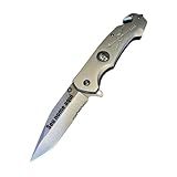 Canivete Tático Semiautomático Com Gravação Personalizada- Lâmina Em Aço Inox- Cabo Em Metal Cinza