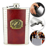 Cantil Bebida Bolso 255ml Escorpiao Inox Revestido Couro