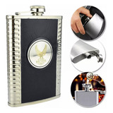 Cantil De Bolso Porta Bebida 255ml Inox Revestido Em Couro