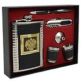 Cantil De Bolso Porta Bebida Whisky Brasão Caneta Funil Canivete 2 Copos CBRN20317 - Commerce Brasil