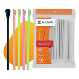 Canudo Colher Mexedor Drink Coloridos 17 5cm C 100 Unidades Cor Colorido Misto