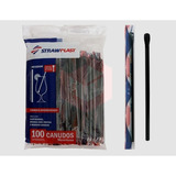 Canudo Colher Mexedor Preto Para Drinks E Bebida Strawplast