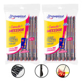 Canudo Colher Mexedor Strawplast Drinks 200 Unidades Preto