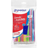 Canudo Colorido Flexivel Strawplast Para Drinks