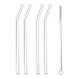 Canudo Vidro Reutilizável Transparente 04 Curvos Escova
