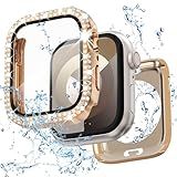 Capa à Prova D água 2 Em 1 Para IWatch Series SE 6 5 4 40 Mm Capa Protetora De Policarbonato 360 Capa Frontal E Traseira Com Protetor De Tela De Vidro Temperado Capa De Relógio De Diamante De Duas Fileiras Para Mulheres 40 Mm Ouro Rosa