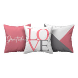 Capa Almofada Rose Love Tons De Cinza Kit 3 Und 40cm