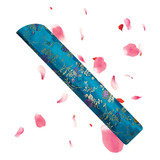 Capa Bordada Para Leque 21cm Oriental Flores Azul Capri