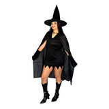 Capa Bruxa Com Chapéu Feltro E Luvas Kit 3pçs Halloween