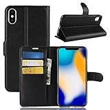Capa Capinha Carteira Case 360 Para IPhone Xs Max Tela De 6 5Couro Sintético Flip Wallet Para Cartão Preto 