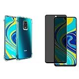 Capa Capinha Case Anti Shock Transparente Película De Vidro 3D Privacidade Anti Spy Tela Toda Para Xiaomi Redmi Note 9S Note 9 Pro 