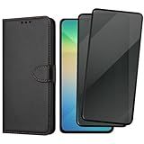 Capa Carteira Premium Com Película De Privacidade 3D Para Samsung Galaxy A06- Couro Sintético Preto- 2 Películas