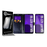 Capa Case Flip Carteira 2 Películas Vidro P Galaxy A22 5g