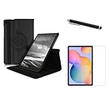 Capa Case Giratória Premium Preta Para Tablet Samsung Galaxy Tab S6 Lite P610 T615 Película De Vidro 9H C7COMPANY 