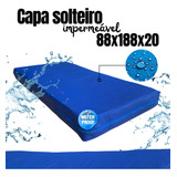 Capa Colchão Solteiro Azul Hospitalar Impermeável Com Zíper Medida 88 188 20
