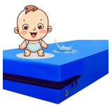 Capa De Colchão Com Ziper Impermeável Berço 130x70x12 Cor Azul Liso