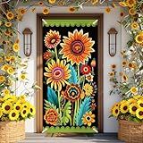 Capa De Porta De Primavera Para Decorações De Porta Girassol Preto Verão Bandeira De Porta Sazonal Banner De Porta De Girassol Pano De Fundo De Varanda Para Porta Da Frente Para Outono Outono Ao Ar