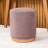 Capa De Puff Redondo Grande Avulsa Lisa Ajustável Com Elástico Tecido Veludo Suede Decoração Banquinho Cilindro Luxo Para Sala Quarto Pufe Banco Protetor Banqueta Centro Taupe 