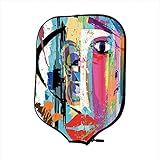 Capa De Raquete De Neoprene Para Pickleball Composição De Arte De Rosto De Mulher Abstrata Com Pinturas E Salpicos De Lábios Vermelhos Decorativos Brilhantes Multicoloridos Adequado Para A Maioria Das Raquetes Proteja O Seu Remo