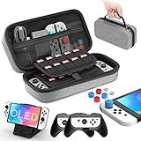 Capa HEYSTOP Para Nintendo Switch 11 Em 1 Para Nintendo Switch Vem Com 2 Pegas Joy Con Para Nintendo Switch Suporte Ajustável Protetor De Tela De Vidro Temperado Com 6 Tampas De Aderência Para Polegar Cinza 