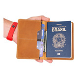 Capa P Passaporte Documentos Cartões cédulas Couro Legítimo Cor Marrom claro